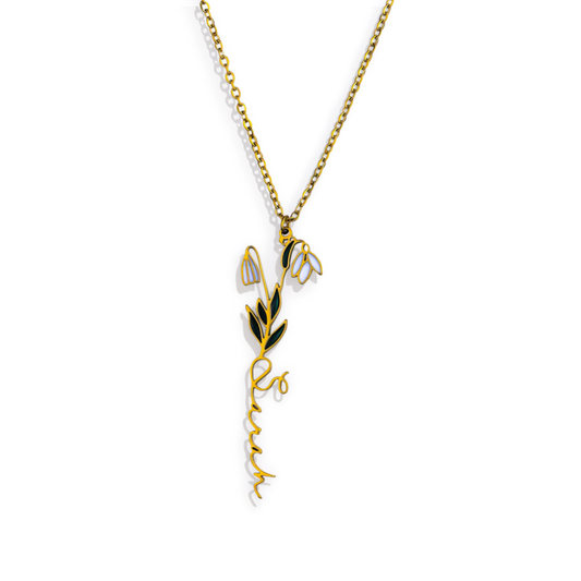 Collier avec nom de fleur de naissance aquarelle