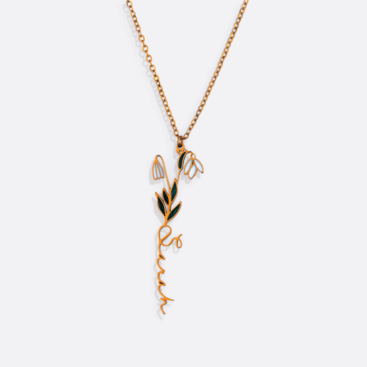 Collier avec nom de fleur de naissance aquarelle