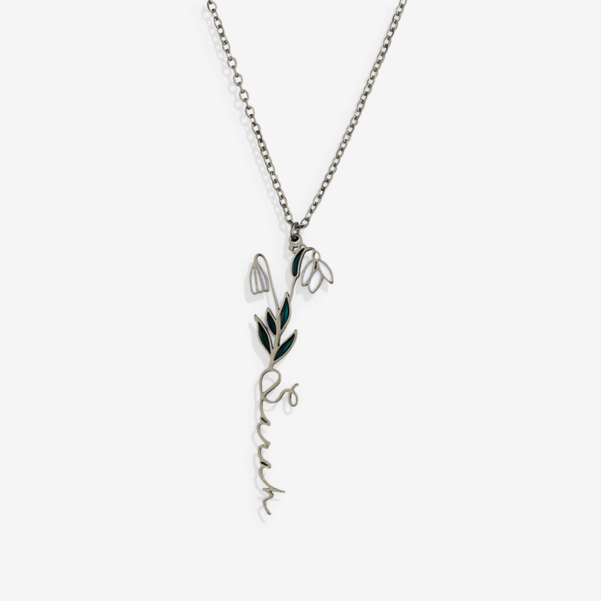 Collier avec nom de fleur de naissance aquarelle