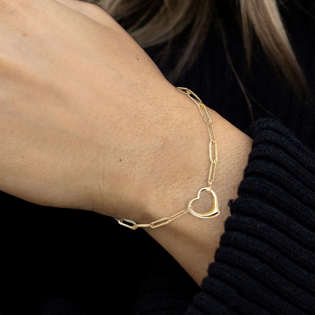 Bracelet chaîne trombone cœur ouvert