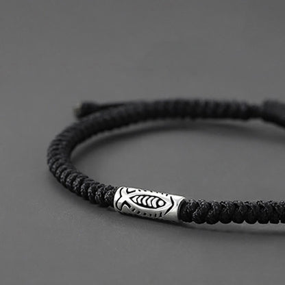 Buddha Stones Tibet Koi Fish Wealth Black String Bracelet
