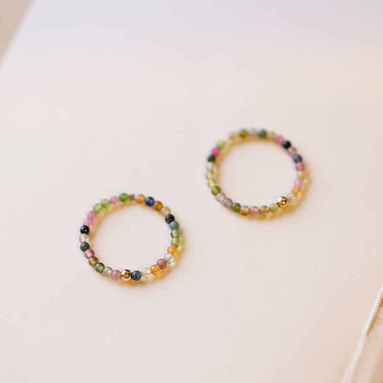 Ultra-fine 2mm Raw Stone Rainbow Tourmaline Ring