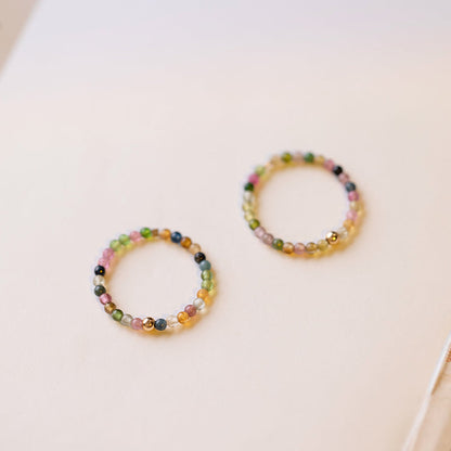 Ultra-fine 2mm Raw Stone Rainbow Tourmaline Ring