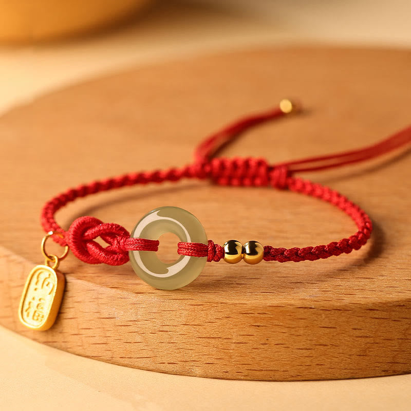 Buddha Stones Hetian Jade Peace Buckle Fu Character String Glücksarmband