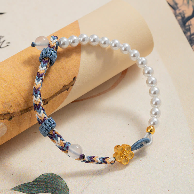 Bracelet de guérison en argent sterling 925 avec perles de fleur de pêcher et calcédoine 