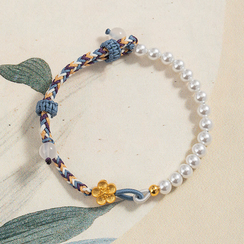 Bracelet de guérison en argent sterling 925 avec perles de fleur de pêcher et calcédoine 