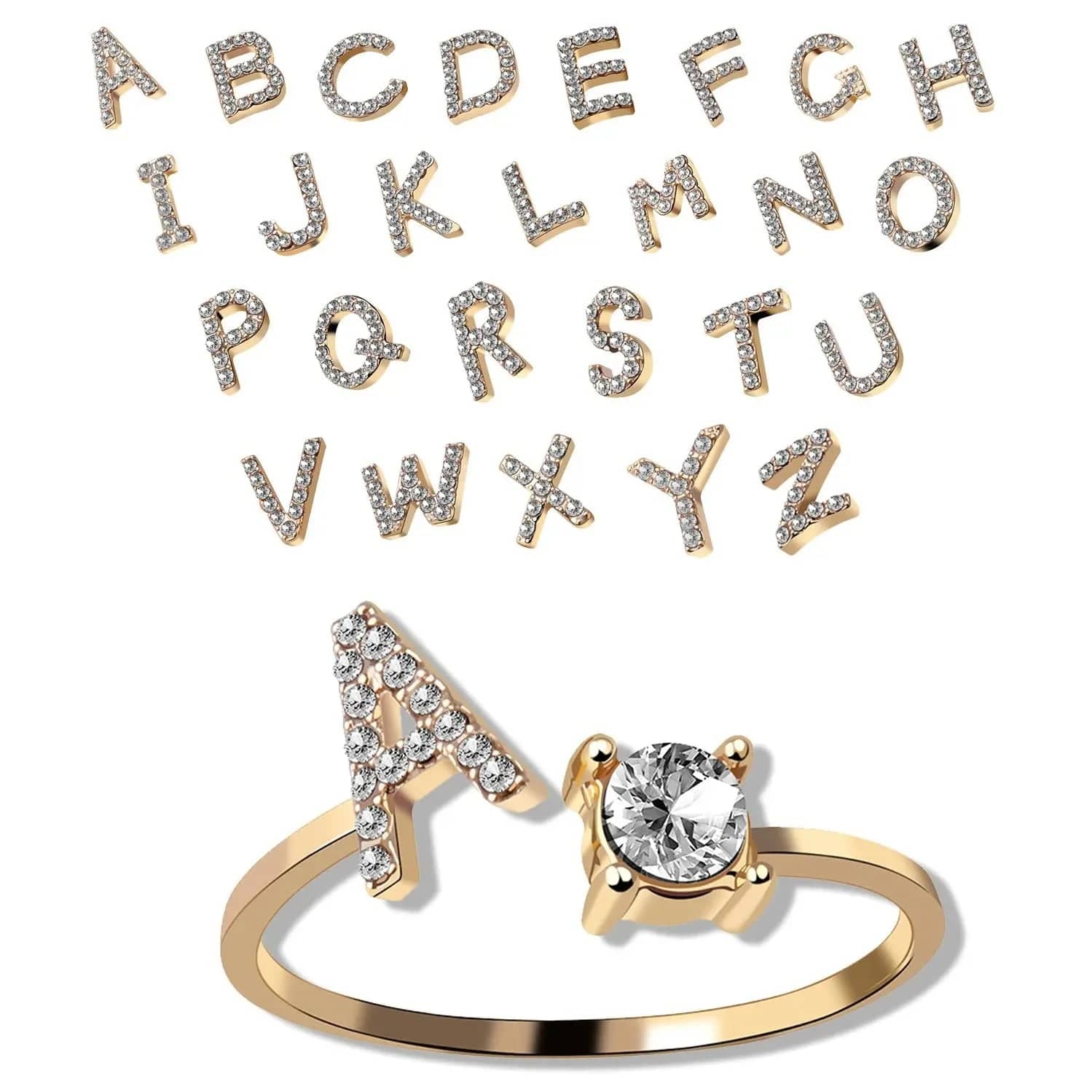 Bague initiale ajustable - Lettres AZ