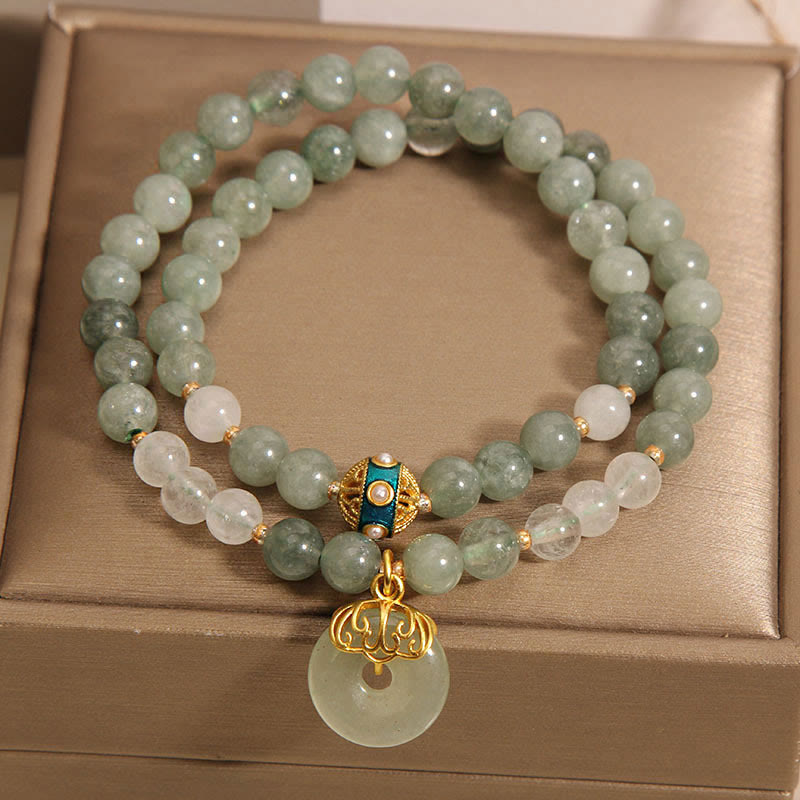 Bracelet double tour avec breloque porte-bonheur et boucle de paix en aventurine verte et pierres de Bouddha 