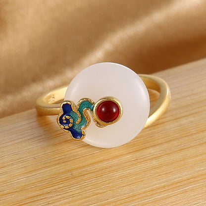 Auspicious Cloud White Jade Endless Luck Ring