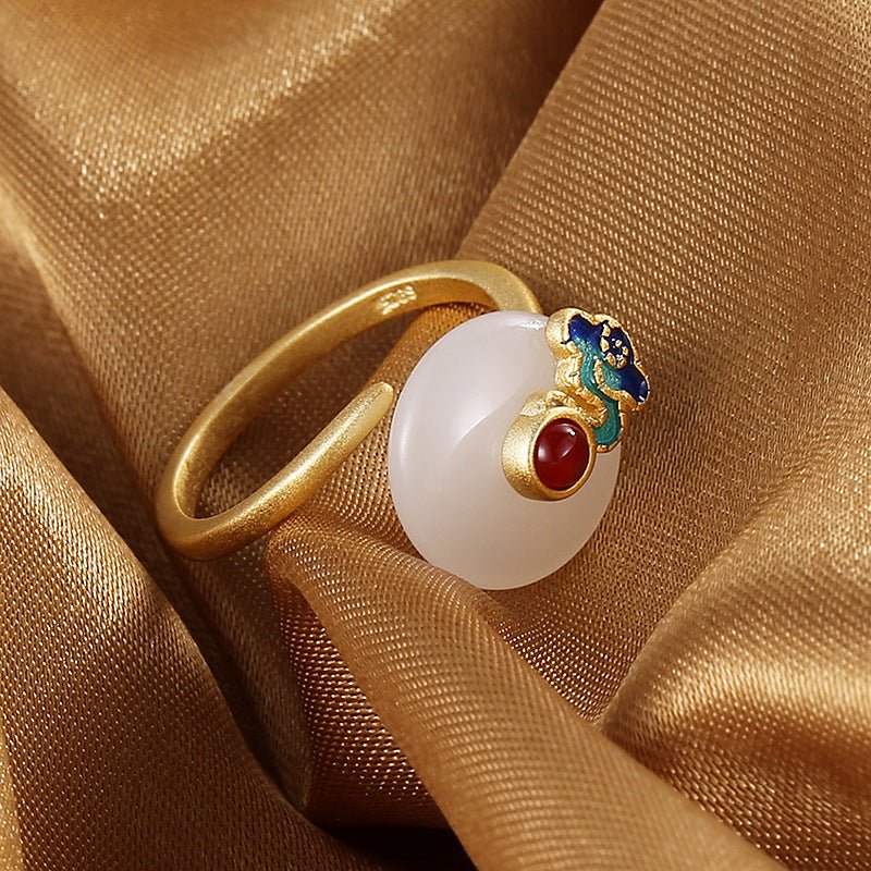 Auspicious Cloud White Jade Endless Luck Ring