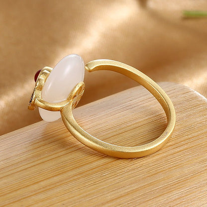 Auspicious Cloud White Jade Endless Luck Ring