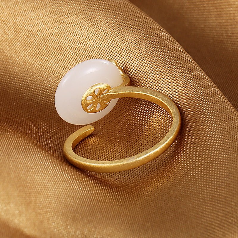 Auspicious Cloud White Jade Endless Luck Ring