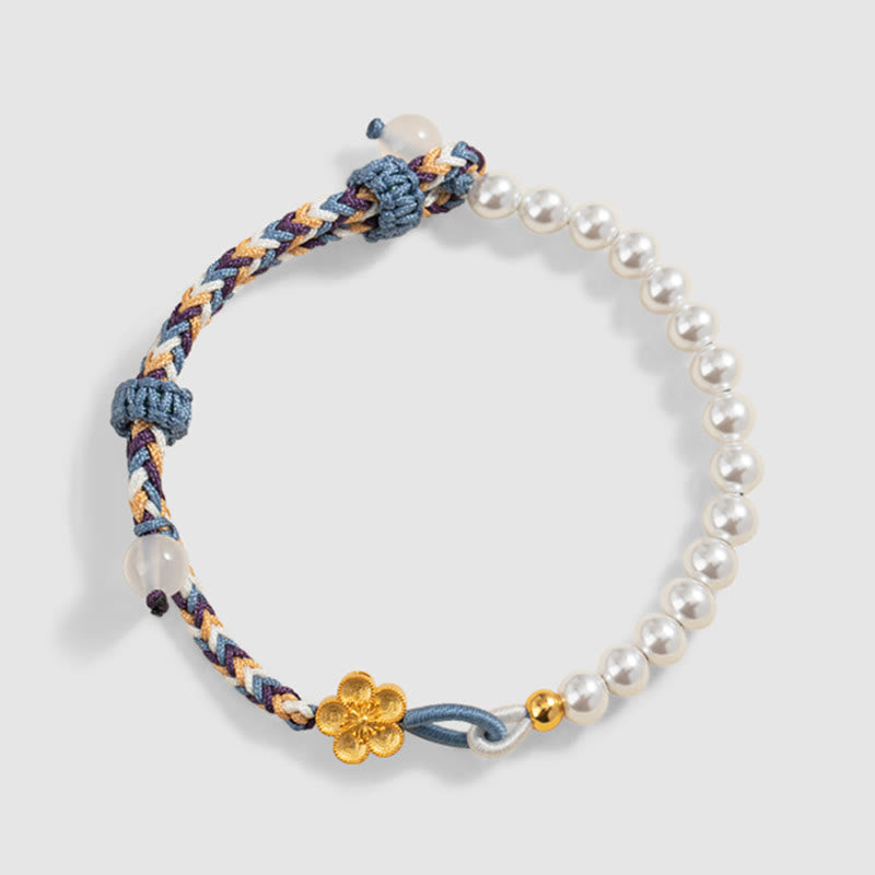 Bracelet de guérison en argent sterling 925 avec perles de fleur de pêcher et calcédoine 