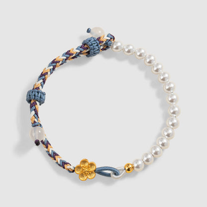 Bracelet de guérison en argent sterling 925 avec perles de fleur de pêcher et calcédoine 