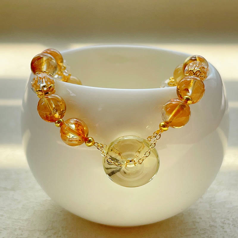 Bracelet de prospérité en cristal de citrine avec boucle de paix et pierres de Bouddha