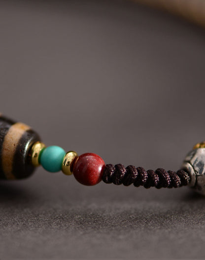Handwoven Dzi Beads Necklace Tibetan Nine-Eyed Dzi Stone Beads Pendant