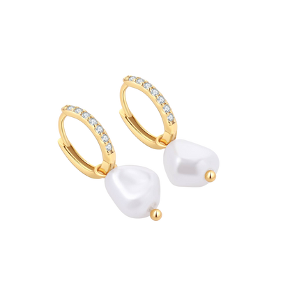 Boucles d'oreilles créoles pavées de perles d'eau douce
