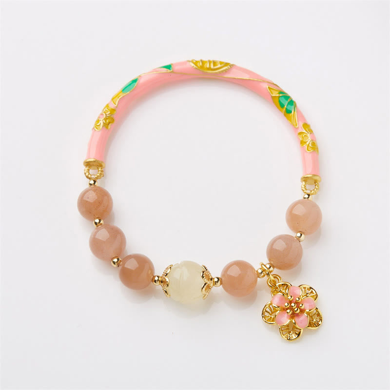 Bracelet jonc en jade et soie dorée, pierre naturelle de soleil, breloque en forme de fleur de Bouddha 