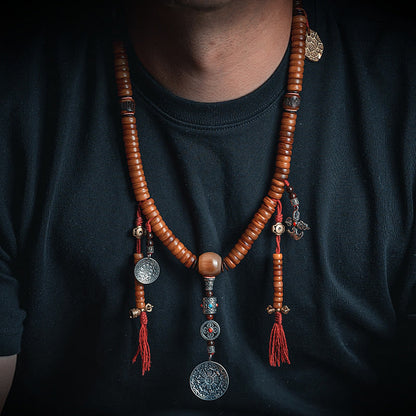 Buddha Stones Tibetische 108 Mala-Perlen Yak-Knochen Dzi-Perle Neun Paläste Acht Diagramme Charm-Stärke-Armband 
