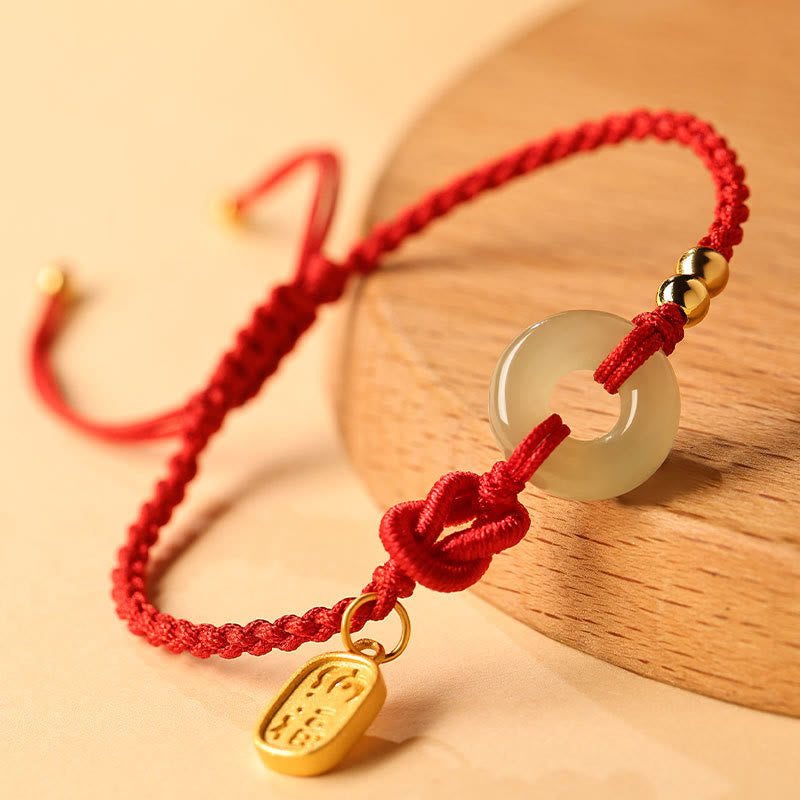 Buddha Stones Hetian Jade Peace Buckle Fu Character String Glücksarmband