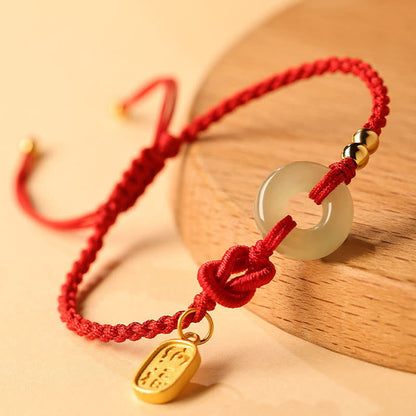 Buddha Stones Hetian Jade Peace Buckle Fu Character String Glücksarmband