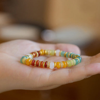 Buddha Stones Natürlicher roter Achat Jade Regenbogen Selbstvertrauensarmband 
