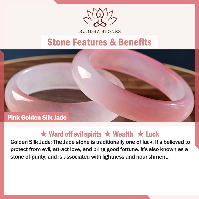 Buddha Stones Rosa Goldene Seide Jade Reichtum Glück Armband Armreif 