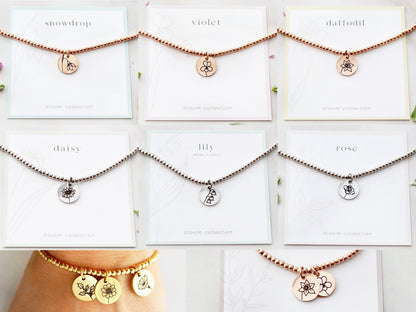 Birth Flower Beaded Bracelet | 13mm Discs