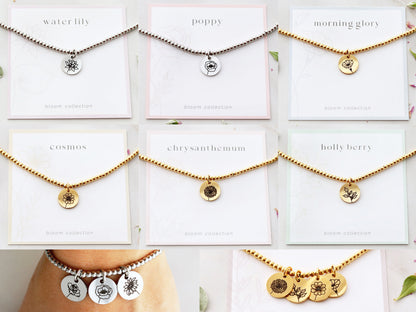 Birth Flower Beaded Bracelet | 13mm Discs