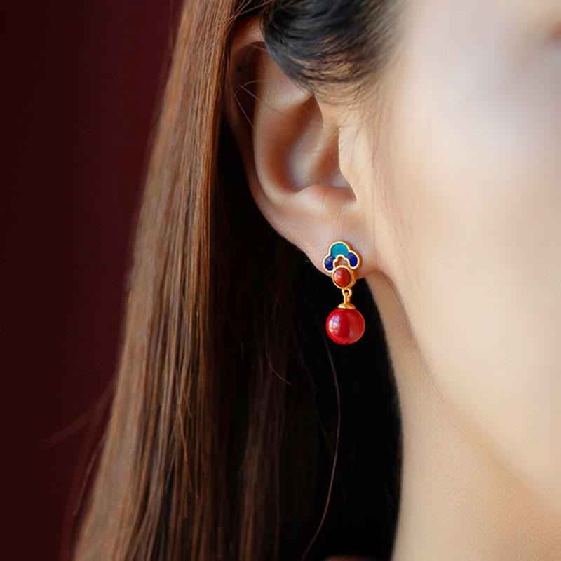 Ensemble collier, boucles d'oreilles et bague en agate rouge cinabre plaqué or et argent sterling 925 avec pierres de Bouddha 