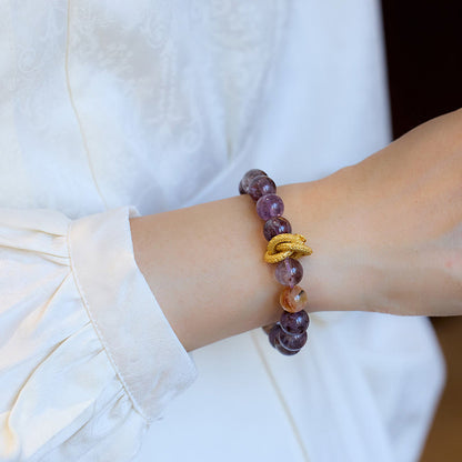 Bracelet Sagesse Dragon Plaqué Or Cuivre Fantôme Violet Pierres de Bouddha