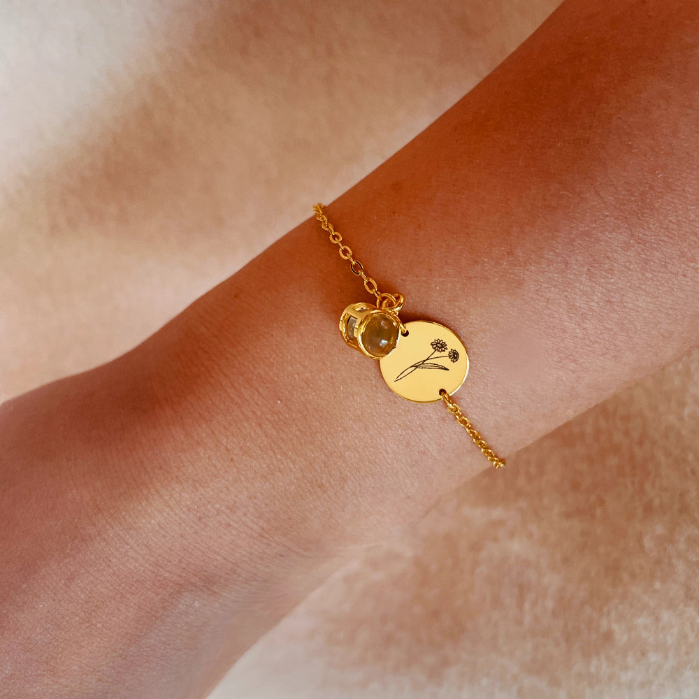 Bracelet de projection avec breloque fleur de naissance