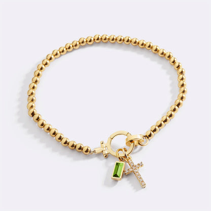 Birthstone Cross Charm Bracelet