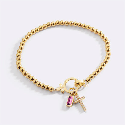 Birthstone Cross Charm Bracelet