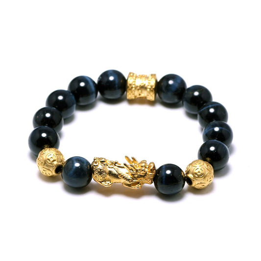 Blue Tiger Eyes Wealth Mantra Feng Shui Pixiu Bracelet