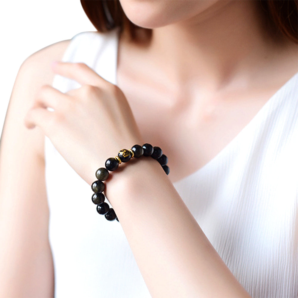 Tibetan Buddhism God of Wealth Jambhala Obsidian Charm Bracelet