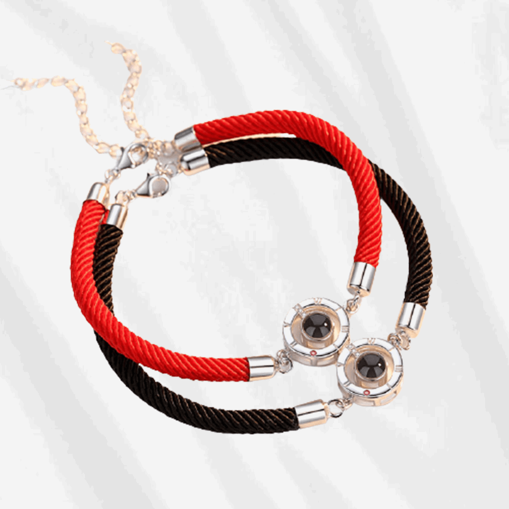 Ensemble de bracelets de projection photo pour couple, pour lui et pour elle, en argent sterling
