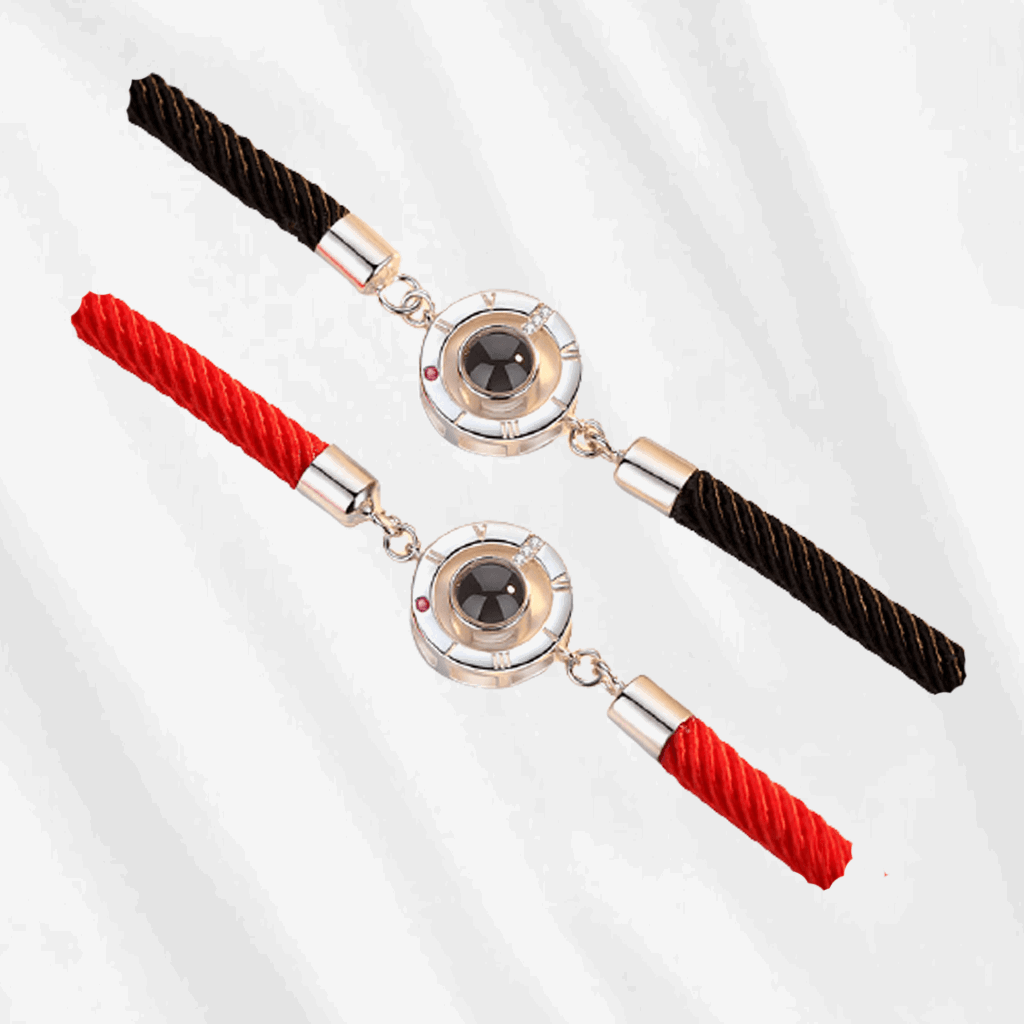 Ensemble de bracelets de projection photo pour couple, pour lui et pour elle, en argent sterling