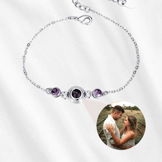 Birthstone Bracelet with Picture Inside Circle Photo Bracelet