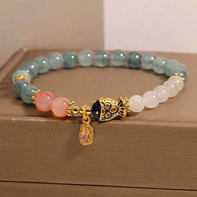 Bracelet porte-bonheur en jade, agate Yanyuan, jade blanc, poisson koï, écritures 