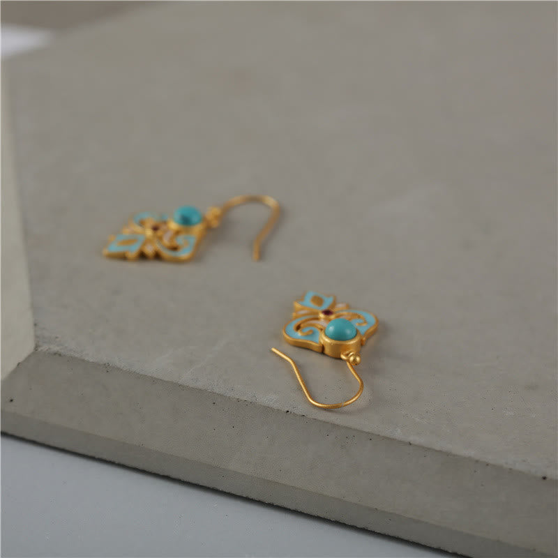 Buddha Stones Copper Enamel Turquoise Positive Drop Earrings