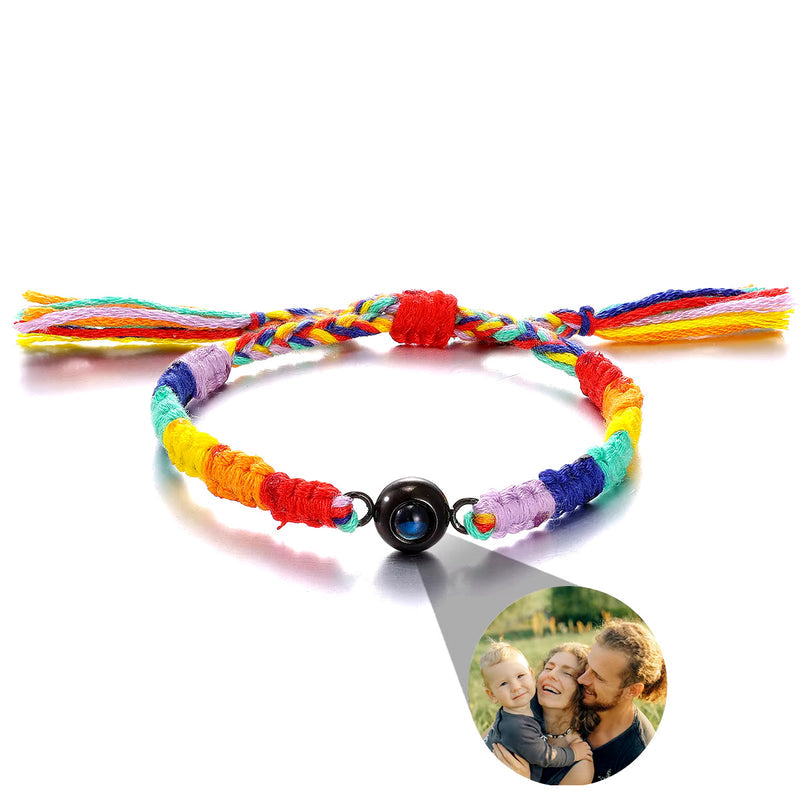 Bracelet photo tissé fait main arc-en-ciel personnalisé