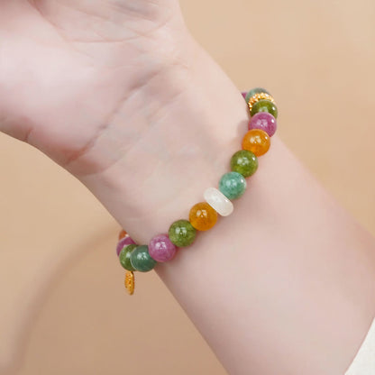 Buddha Stones Buntes Turmalin-Chalcedon-Charm-Armband mit positivem Fu-Charakter 