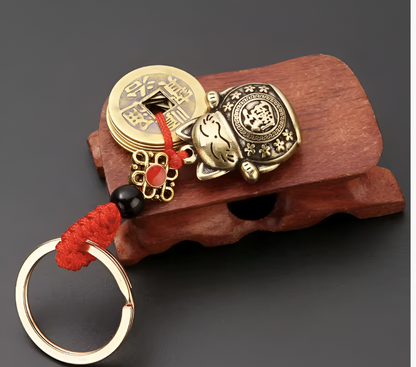 Vintage Lucky Cat Feng Shui Keychain