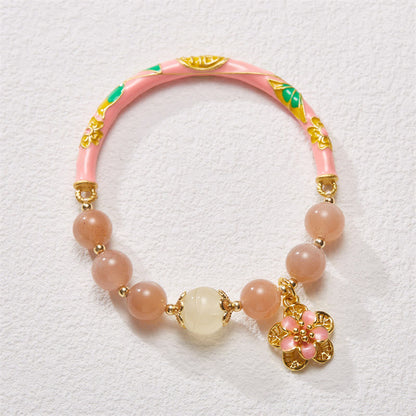 Bracelet jonc en jade et soie dorée, pierre naturelle de soleil, breloque en forme de fleur de Bouddha 
