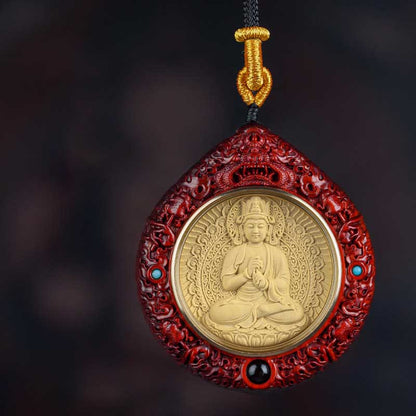 Buddha Stones Chinese Zodiac Avalokitesvara Small Leaf Red Sandalwood Ebony Longevity Necklace Pendant