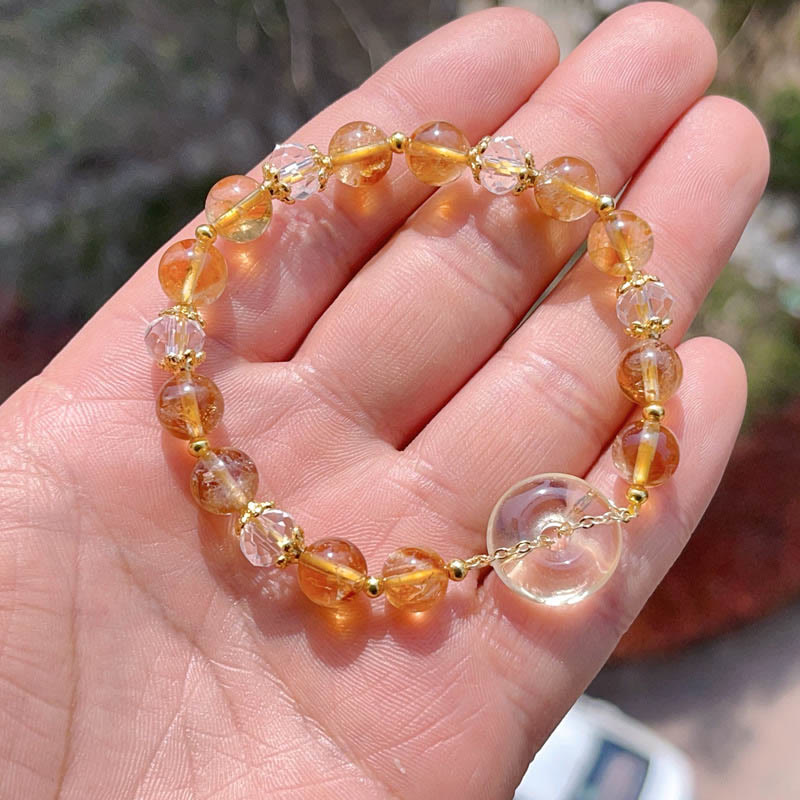 Bracelet de prospérité en cristal de citrine avec boucle de paix et pierres de Bouddha