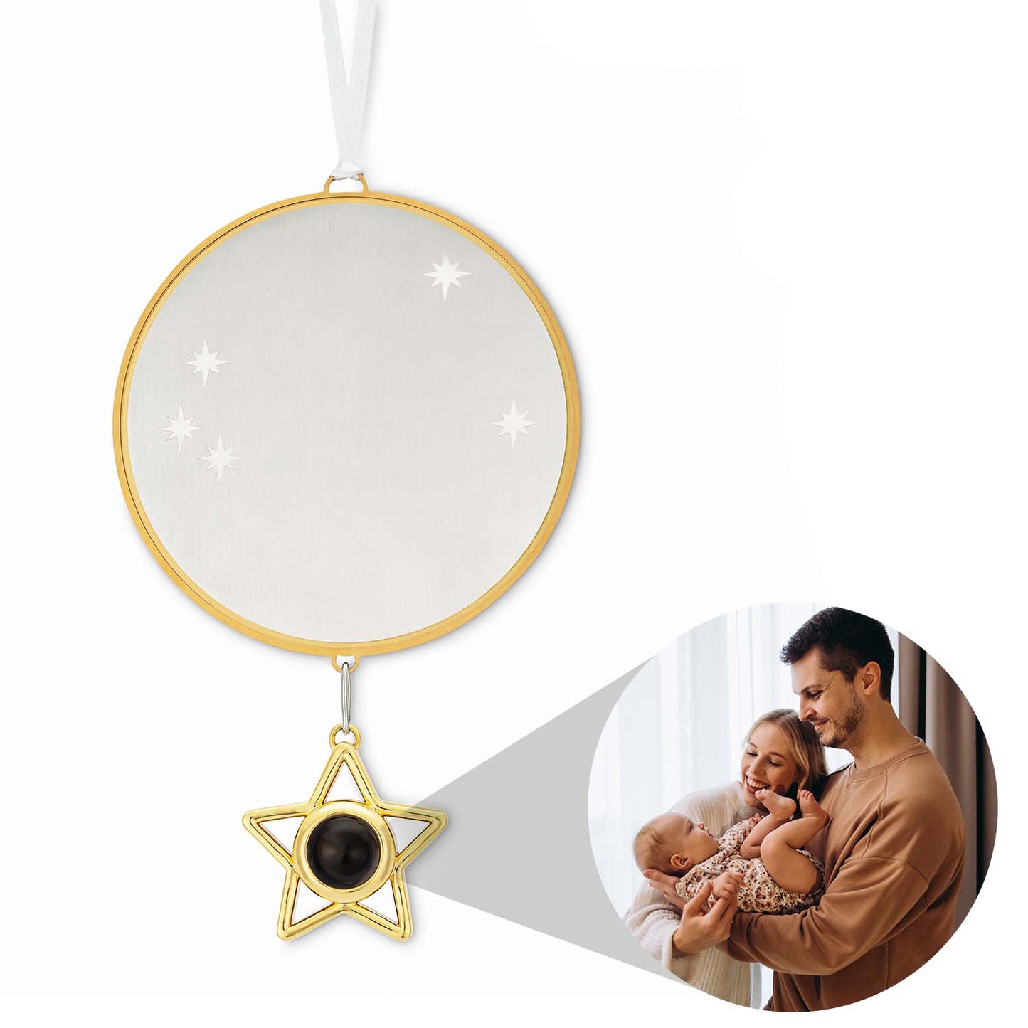 Personalisiertes Kreis- und Stern-Fotoornament