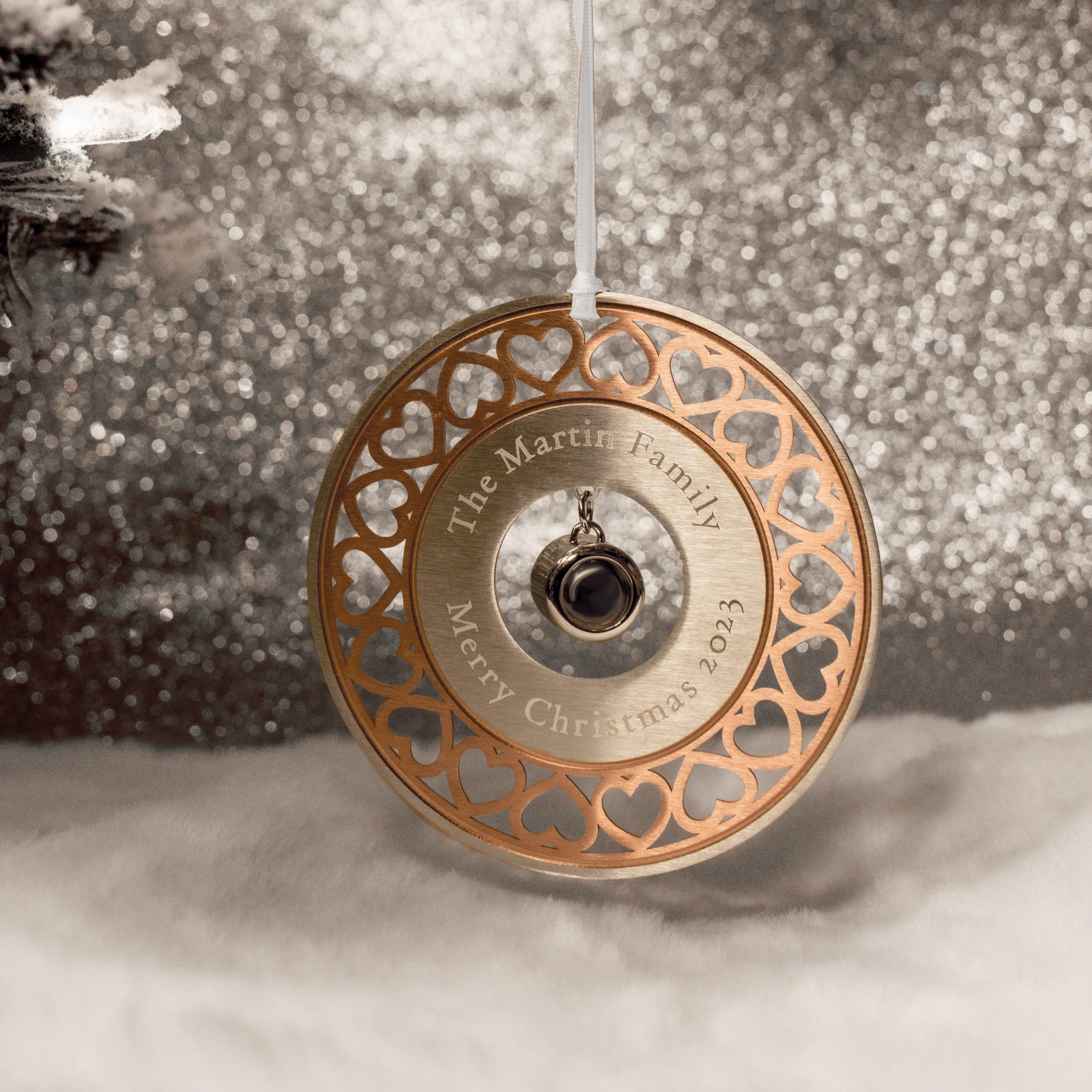 Personalisiertes Kreis- und Herz-Foto-Ornament