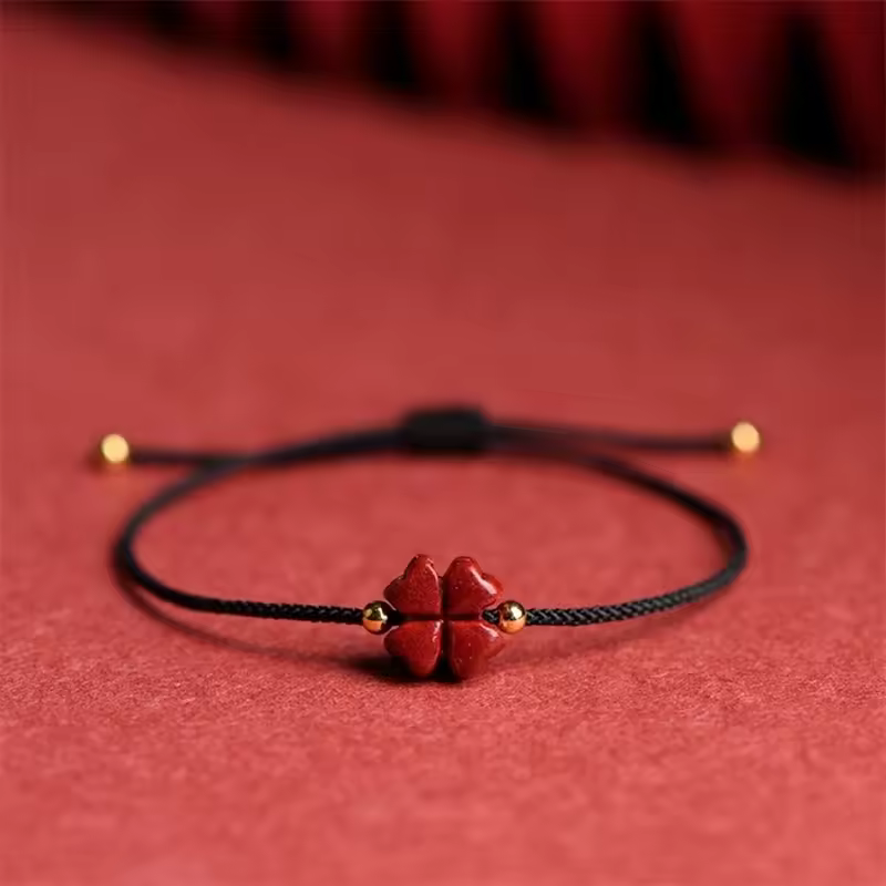 Lucky Cinnabar Clover Rope Bracelet